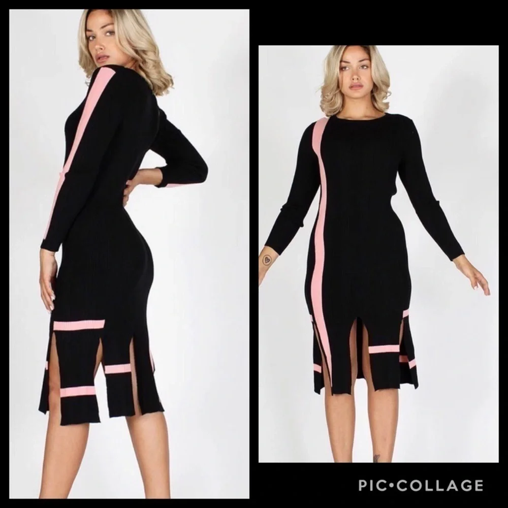 SALE!! Knit Black & Pink Dress - Picture 3 of 4